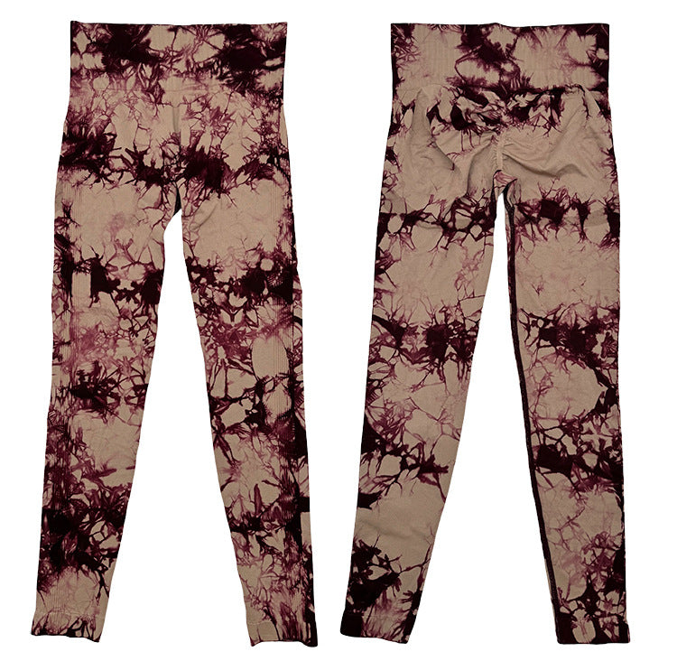 Pantalones de yoga con teñido anudado de secado rápido, mallas deportivas ajustadas y elásticas sin costuras