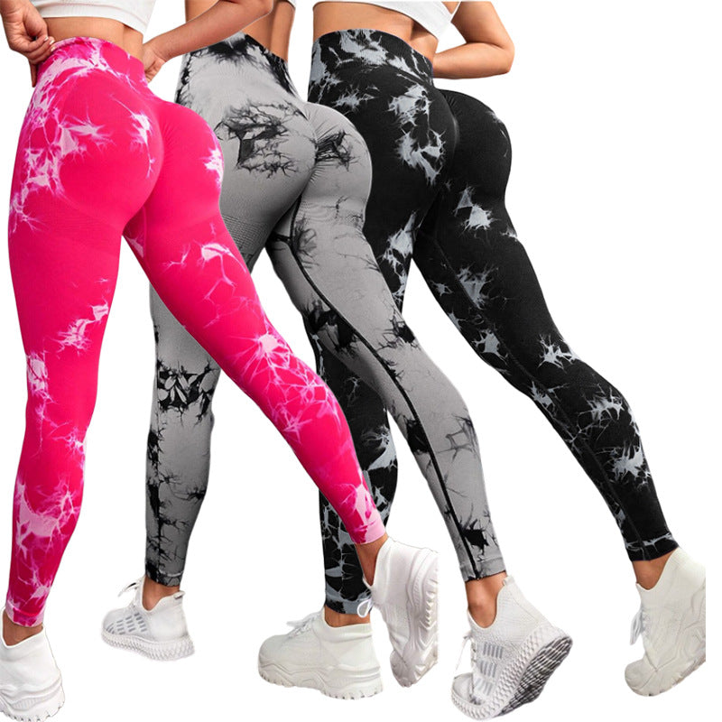 Pantalones de yoga con teñido anudado de secado rápido, mallas deportivas ajustadas y elásticas sin costuras