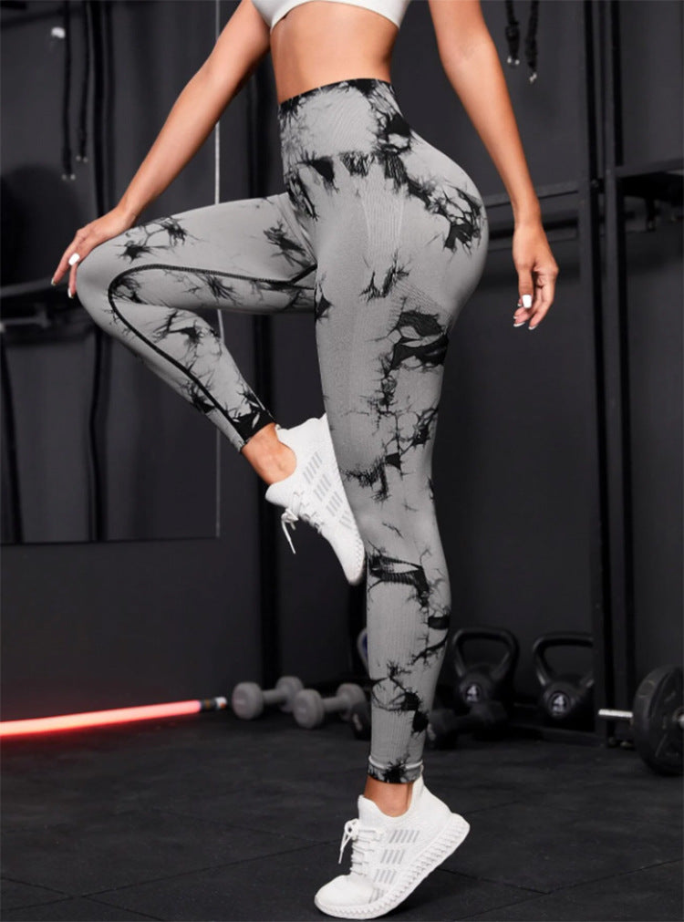 Pantalones de yoga con teñido anudado de secado rápido, mallas deportivas ajustadas y elásticas sin costuras
