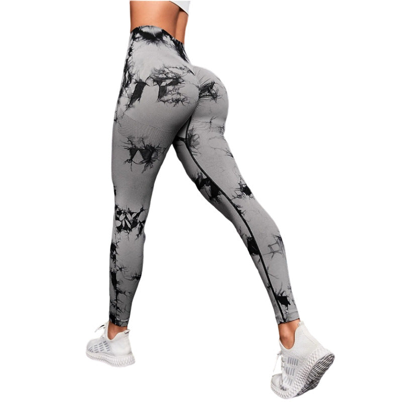 Pantalones de yoga con teñido anudado de secado rápido, mallas deportivas ajustadas y elásticas sin costuras