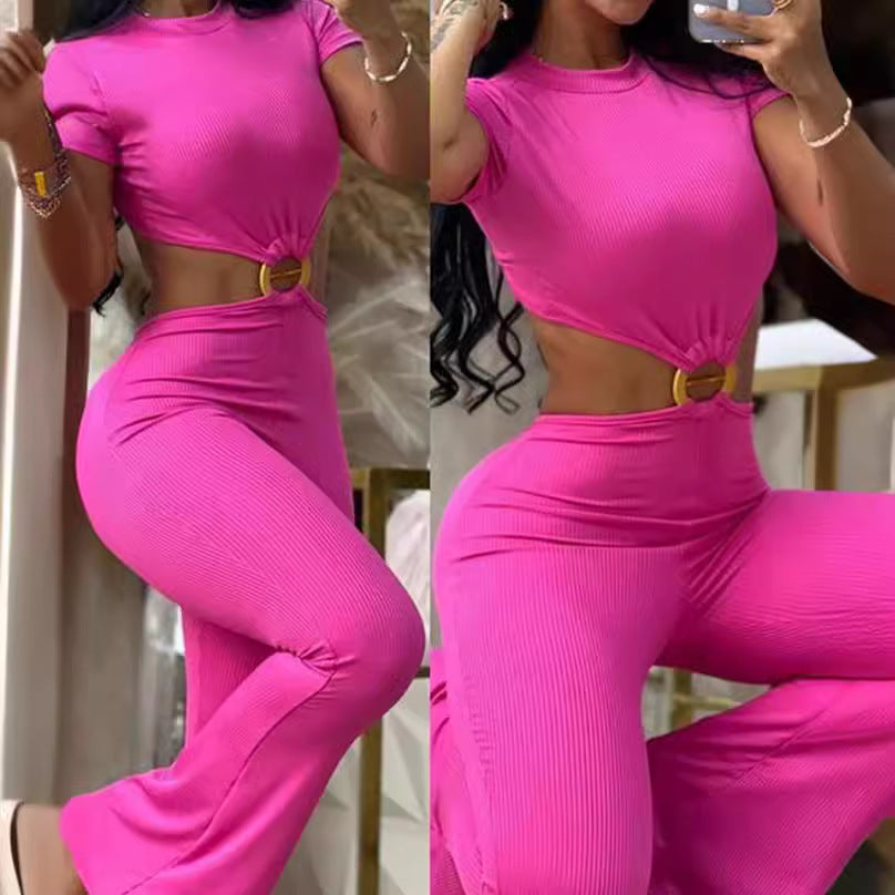 Primavera otoño mujer Sexy cuello redondo espalda baja ajustado