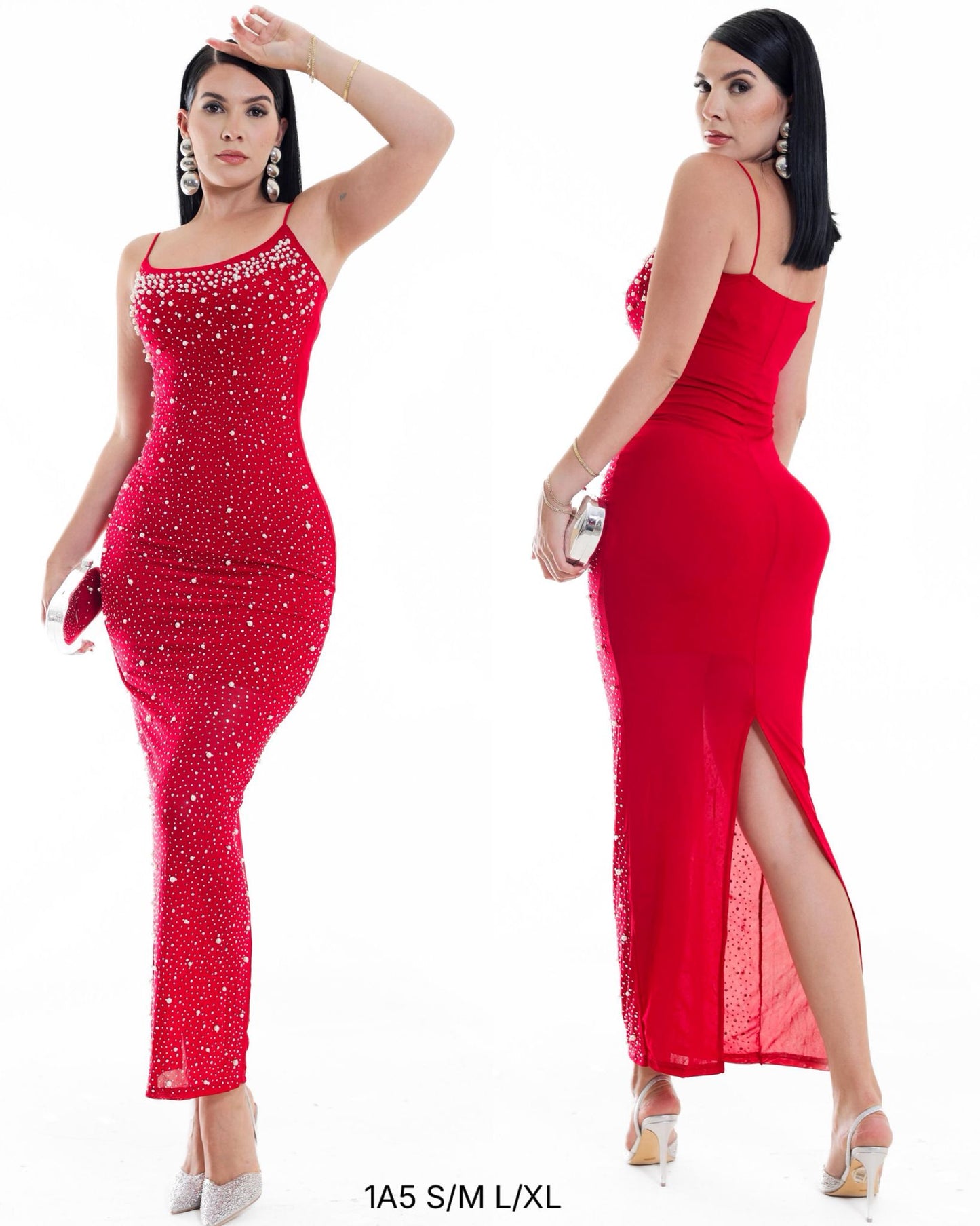 Vestido Largo Negro con Brillos y Abertura Lateral