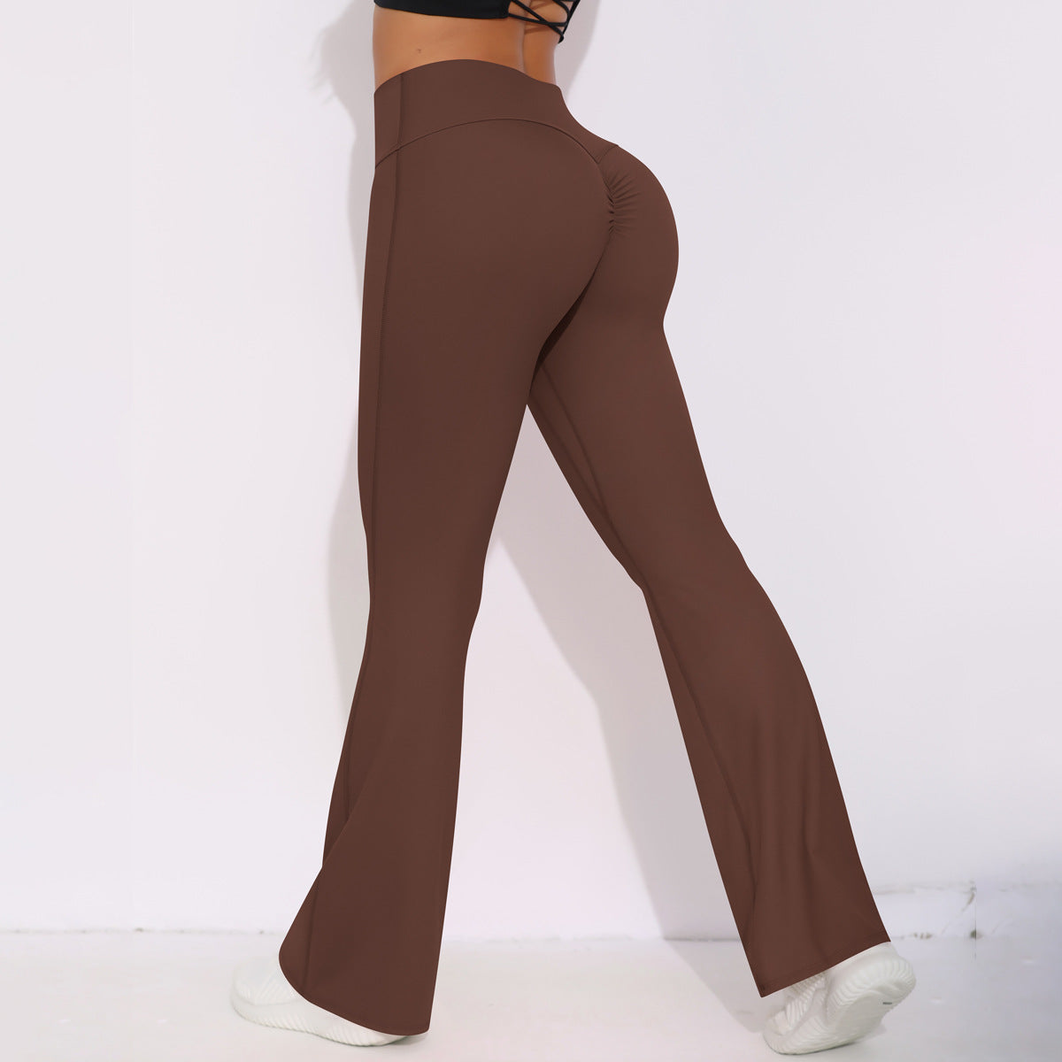 Breathable High Waist Stretch Butt Lift Casual Pocket Wide Leg Cropped Pants Running Fitness Yoga Trousers