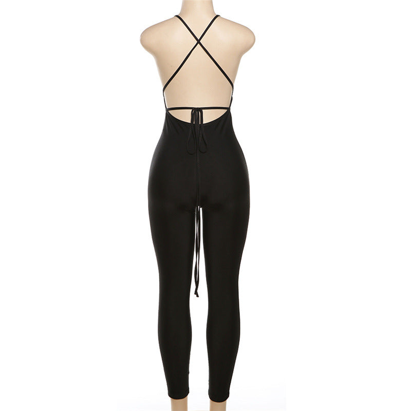 Jumpsuit  sexy sin espalda con cordones cruzados de verano