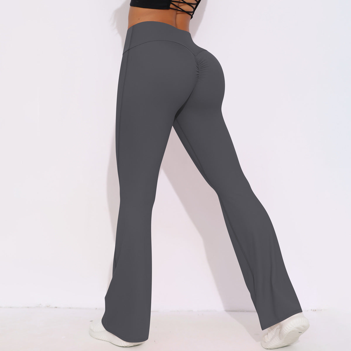 Breathable High Waist Stretch Butt Lift Casual Pocket Wide Leg Cropped Pants Running Fitness Yoga Trousers