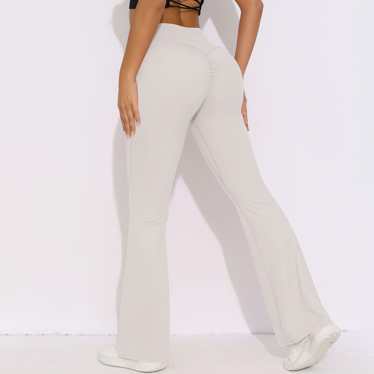 Breathable High Waist Stretch Butt Lift Casual Pocket Wide Leg Cropped Pants Running Fitness Yoga Trousers