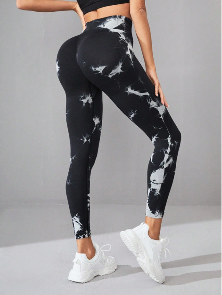 Pantalones de yoga con teñido anudado de secado rápido, mallas deportivas ajustadas y elásticas sin costuras