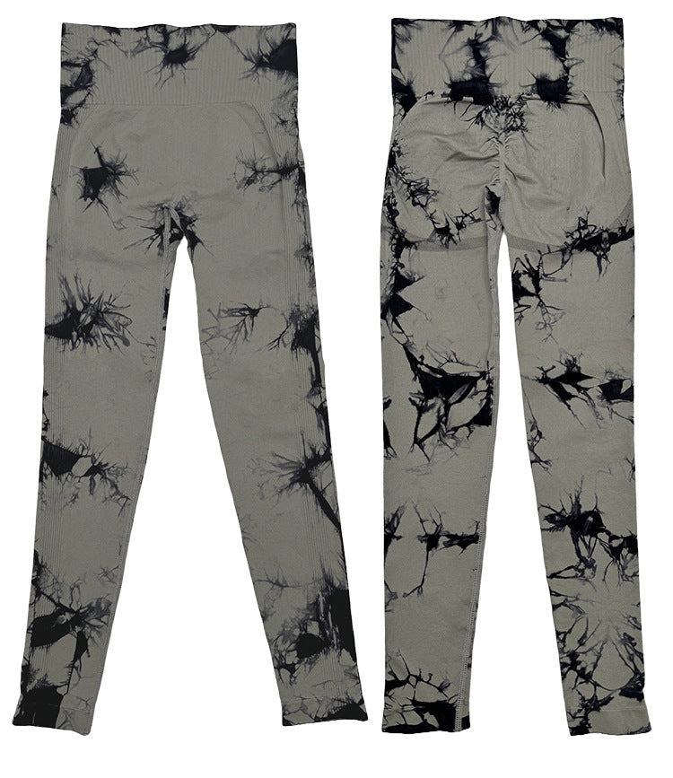 Pantalones de yoga con teñido anudado de secado rápido, mallas deportivas ajustadas y elásticas sin costuras