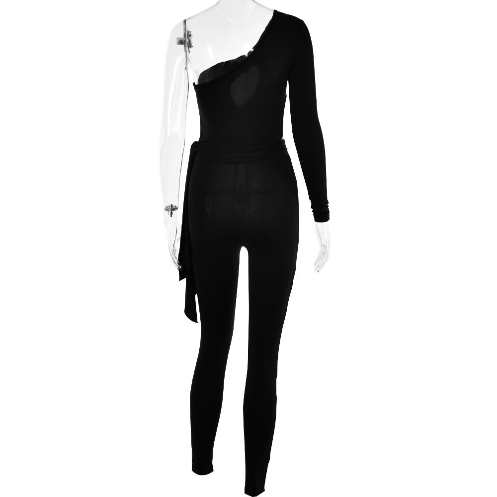 Jumpsuit ajustado de estiramiento alto para mujer, mono Sexy de manga larga con espalda baja