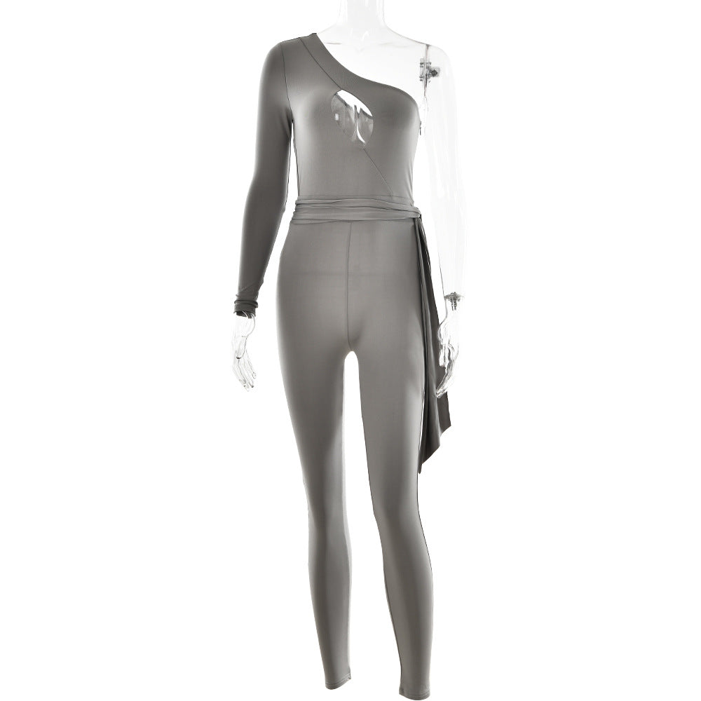 Jumpsuit ajustado de estiramiento alto para mujer, mono Sexy de manga larga con espalda baja
