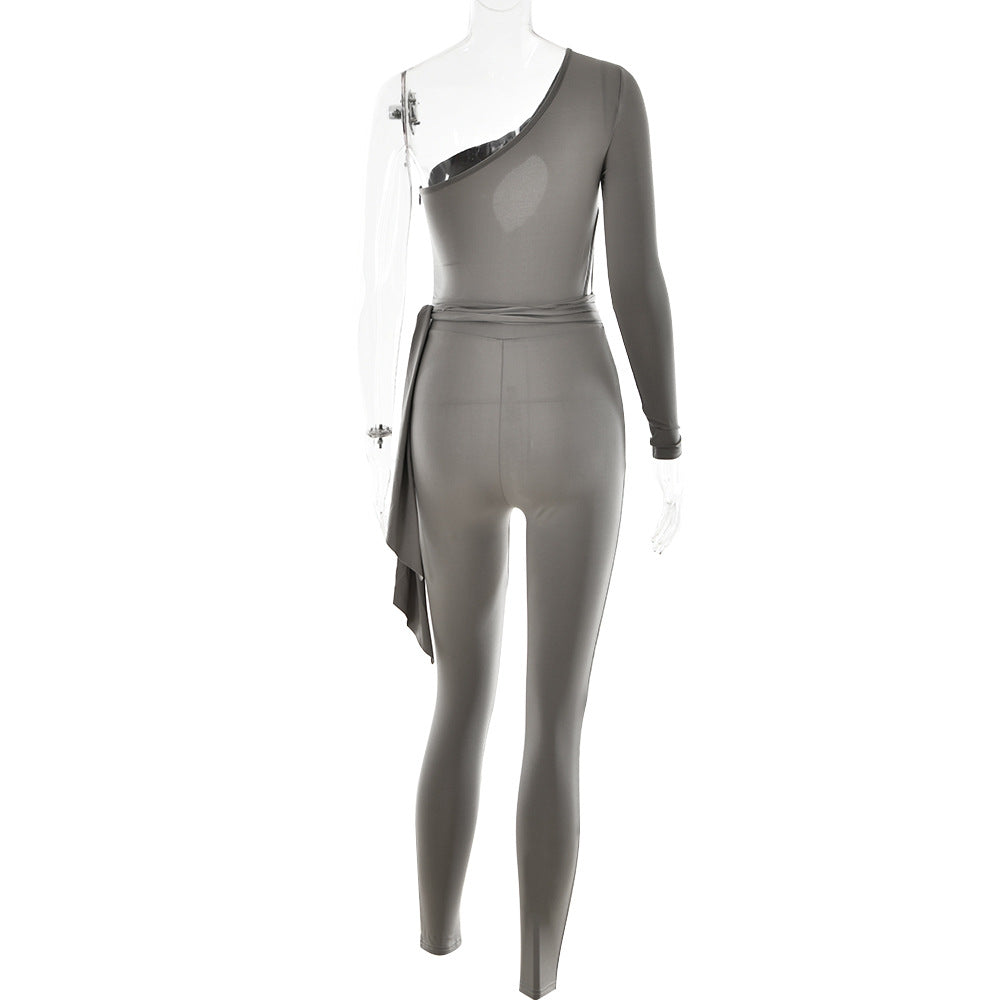 Jumpsuit ajustado de estiramiento alto para mujer, mono Sexy de manga larga con espalda baja