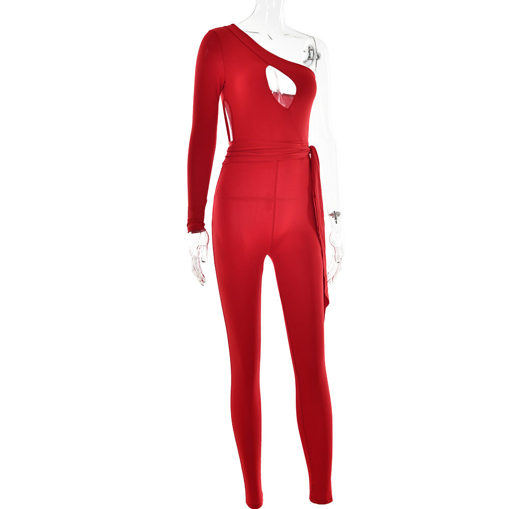 Jumpsuit ajustado de estiramiento alto para mujer, mono Sexy de manga larga con espalda baja