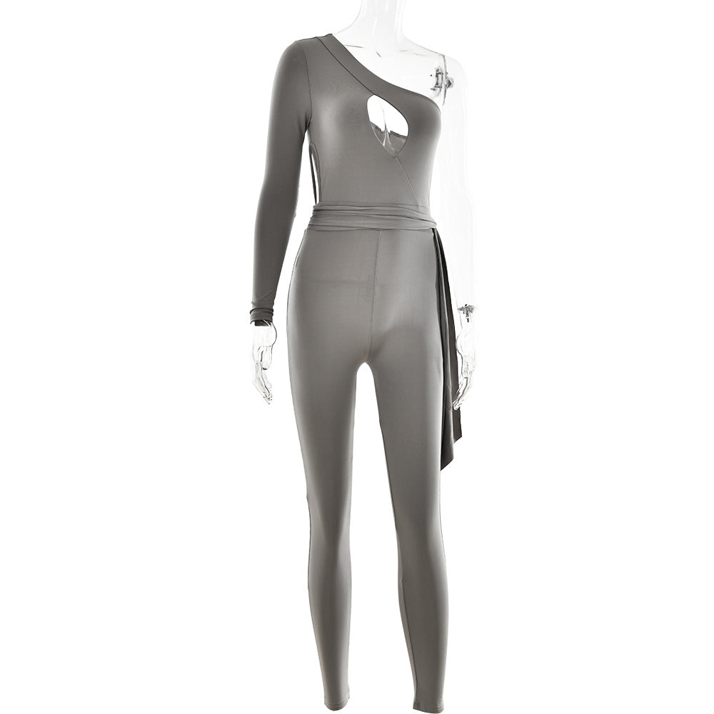 Jumpsuit ajustado de estiramiento alto para mujer, mono Sexy de manga larga con espalda baja