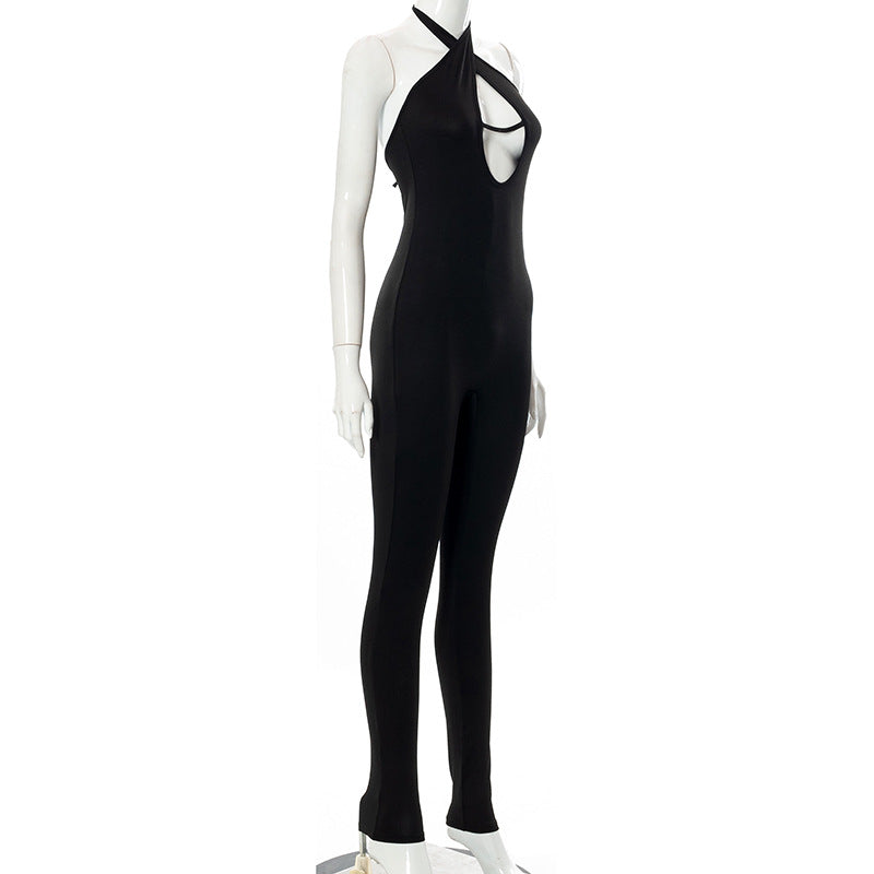 Mono deportivo sexy de invierno con espalda baja y cuello halter sin mangas