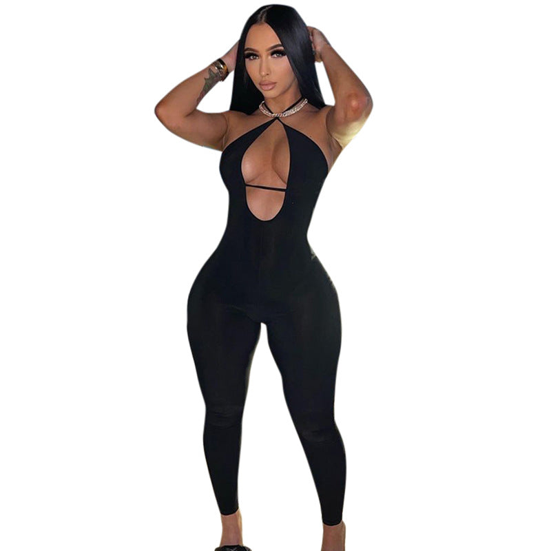 Mono deportivo sexy de invierno con espalda baja y cuello halter sin mangas