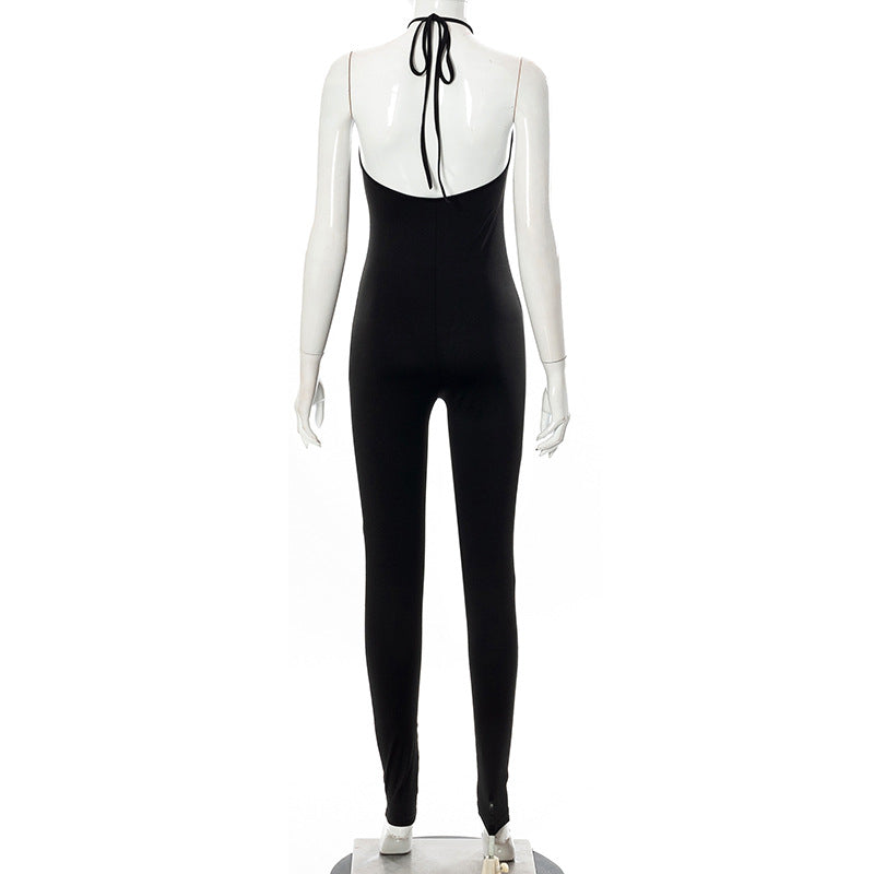 Mono deportivo sexy de invierno con espalda baja y cuello halter sin mangas