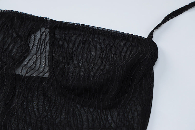 Conjunto de dos piezas de falda con abertura delgada, mono transparente sin tirantes